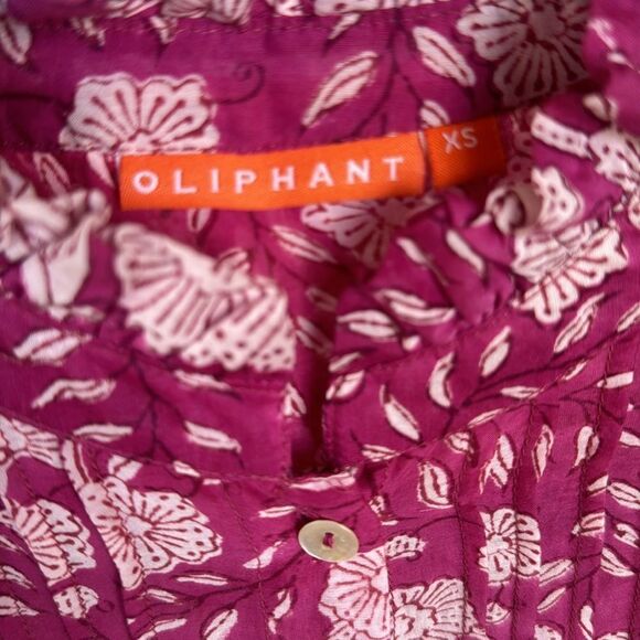New Without Tag Beautiful Printed Cotton Button Front Blouse By Oliphant - Picture 5 of 6